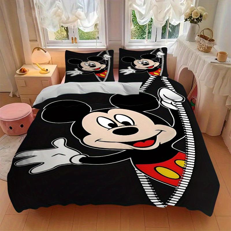 3pcs Mickey Mouse Printed Bedding Set, Breathable And Soft, Machine Washable, Christmas Gift, Suitable for Bedroom Decoration, 110