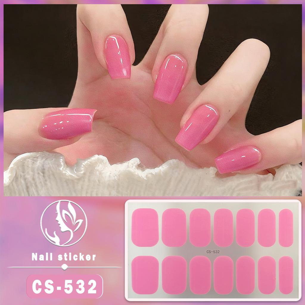 CS Waterproof No-Cure Gel Nail Wraps, Full Cover Korean Style Sparkling Solid Color Nail Stickers, Nail Patch Films