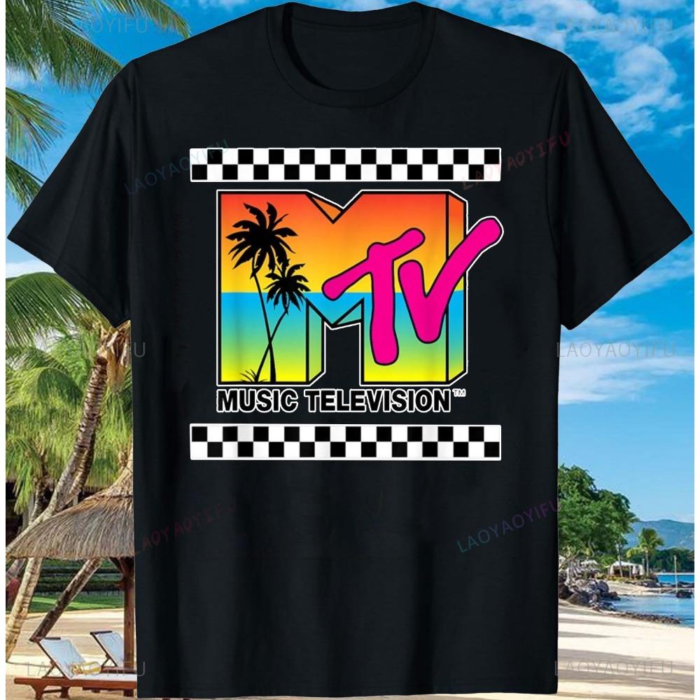 MTV Beach Island Logo Retro Grafik Baumwoll T-Shirt M-T-V Sonnenuntergang Palme Print Top Unisex Grafik T-Shirts