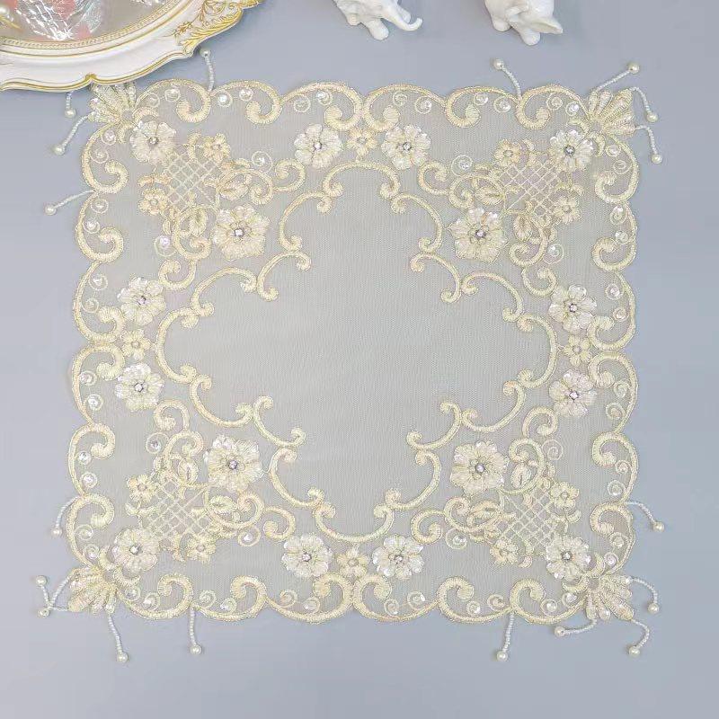 High quality beads flowers Embroidery table cloth cover wedding tablecloth kitchen Christmas Table decoration and accessories