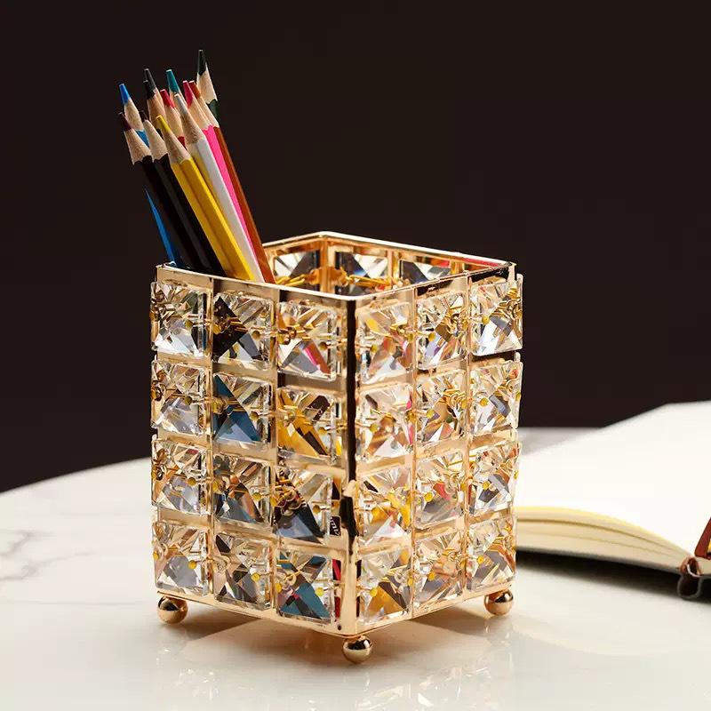 European Gold Crystal Makeup Brush Storage Tube