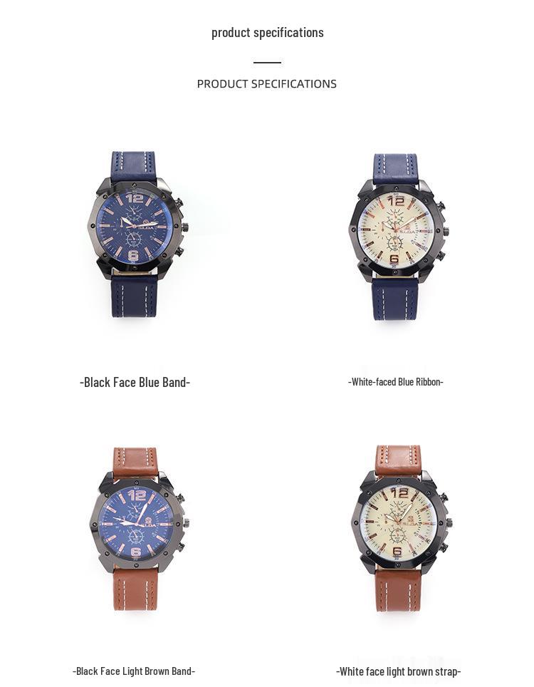 Men's Korean Style Casual Leather Strap Quartz Watch with Big Dial and Unique Design