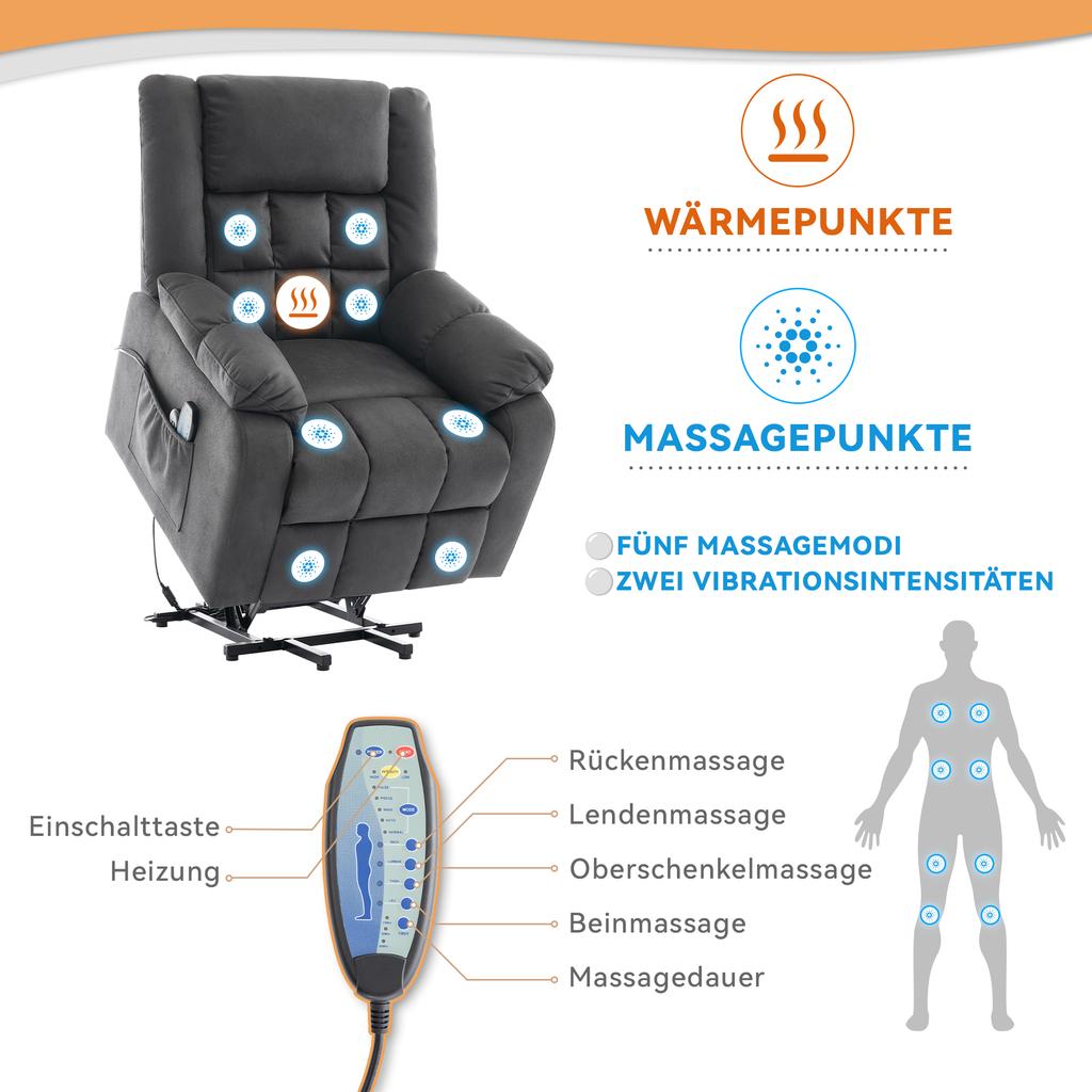 Electric TV Chair, Massage Chair with Heat Function, Recliner with Footrest, 2 Side Pockets, Drink Holder, USB Ports, Grey.[Old SKU:N653P069G]