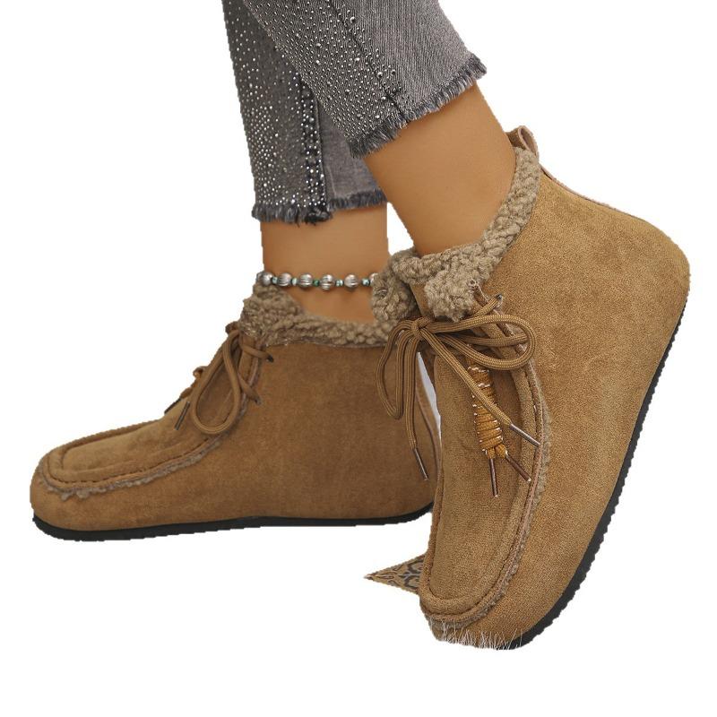 Lace-up Fleece Snow Boots 2025 Winter New Plus-size Warm Cotton Shoes for Women