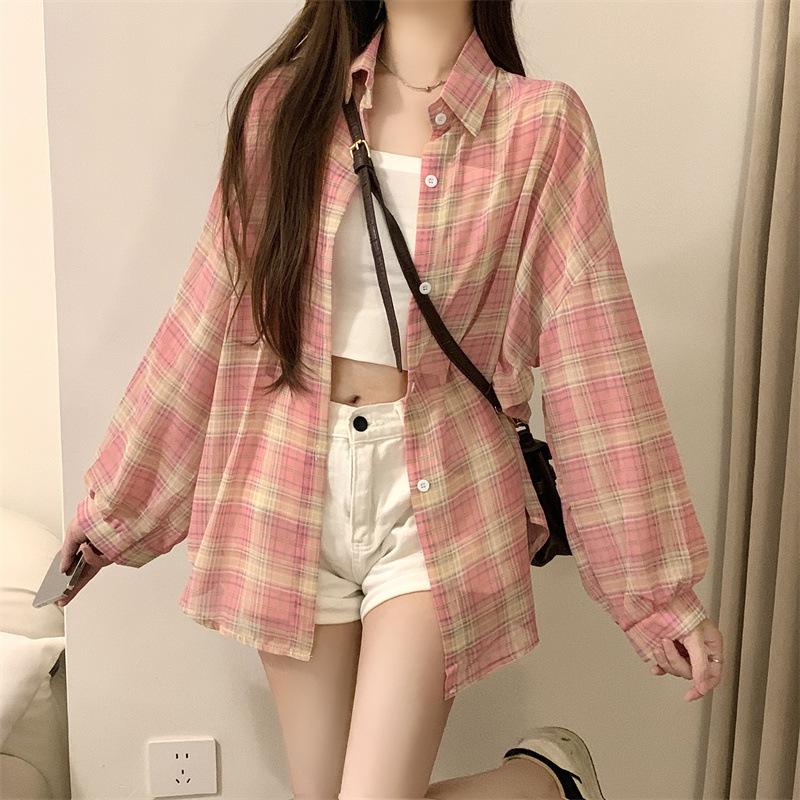 1116 New Blue Plaid Shirt Women's Summer Thin Sunscreen Shirt Design Sense Niche Top Jacket Trendy