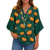 Women's V-neck Seven Quarter Sleeved Shirt Halloween Printed Top Casual Shirt
