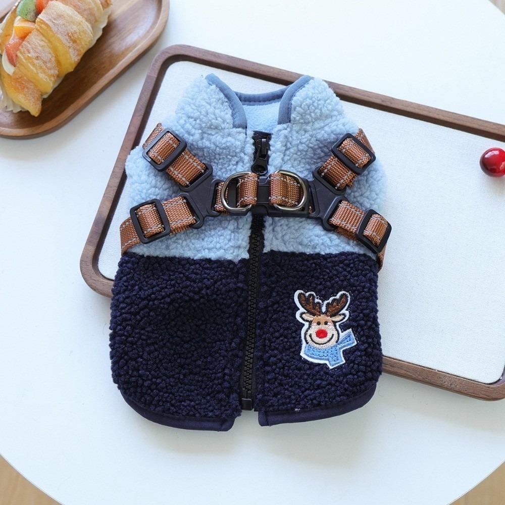 Thickened Christmas Dog Coat Elk Pattern Winter Dog Jacket Dog Plush Zipper Vest Walking