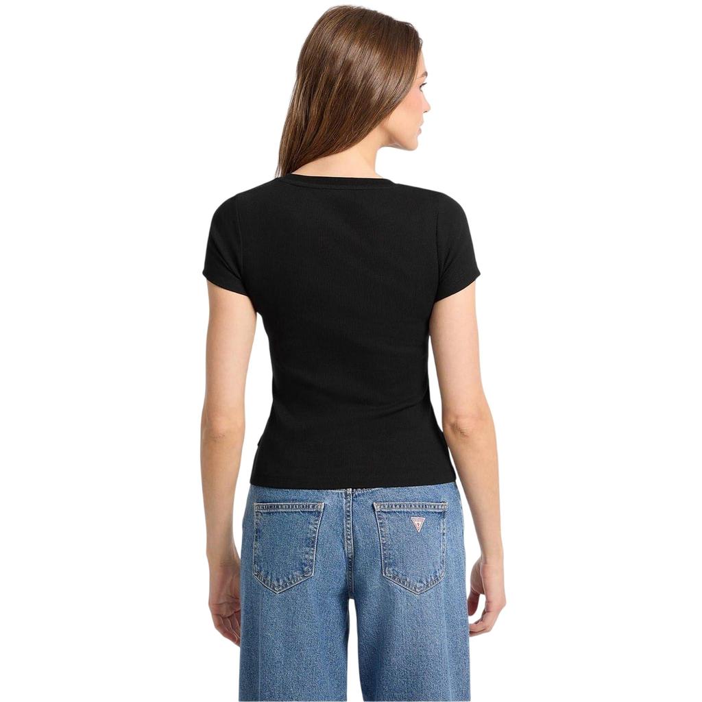 Guess Womens/Ladies Oval Logo Ribbed Slim T-Shirt