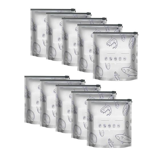 10Pcs Aluminum Foil Sealed Bags Reusable Leakproof Sealable Food Storage Bags Vacuum Zippered Pouches with Label Stand-Up Bottom