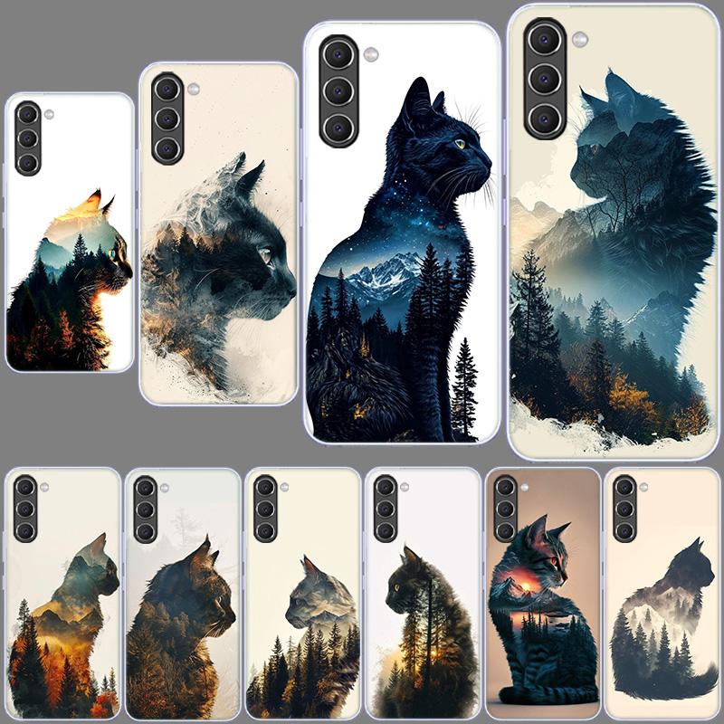 Forest and Cat Phone Case for Samsung A54 A14 A24 A34 A17 A37 A57 A55 A35 A25 A15 A13 A23 A33 A53 A07 A05S A04S A03 A73 Galaxy N
