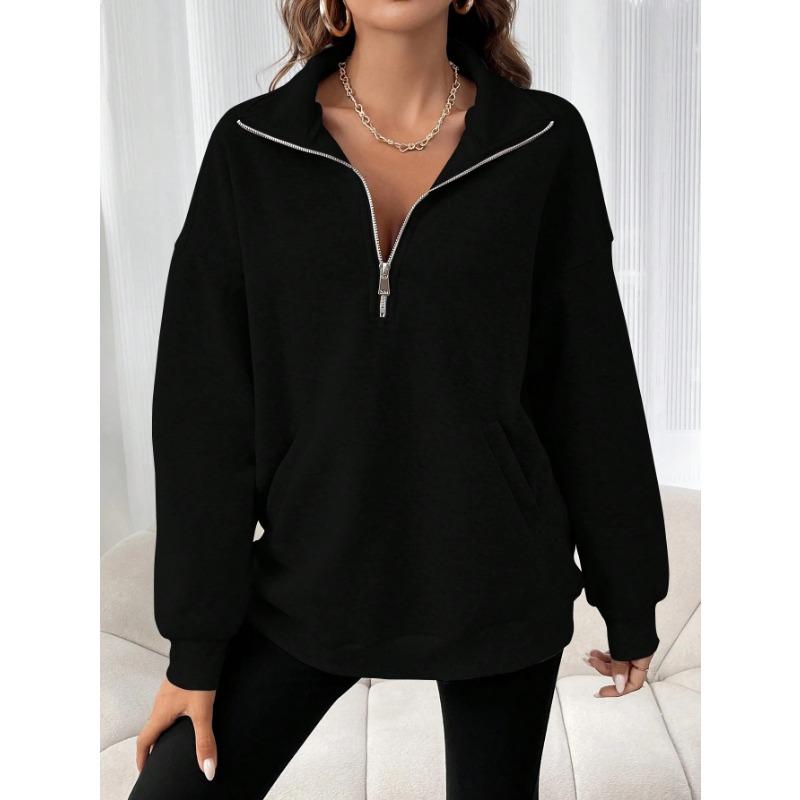 Casual Pullover Women Short Loose Autumn Winter Lapel Zippers Pockets Female's Hoodie Full Sleeve Solid Tops Lady Soft All-match
