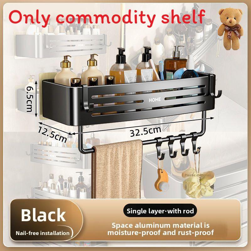 Aluminum Bathroom Storage Rack With Hooks For Shower And Toilet Organizer