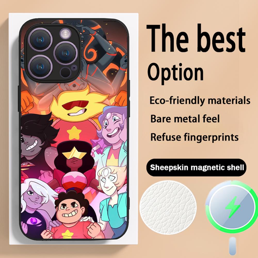 Steven classic cartoon cute universe design Phone Case For iPhone 16 15 14 13 12 11 Plus Pro Max Luxury Magsafe Sheepskin