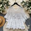 Dimanaf 2025 New Tees Summer Women Beach T-Shirt Basic Fashion Tops Lace Tees Casual Loose White