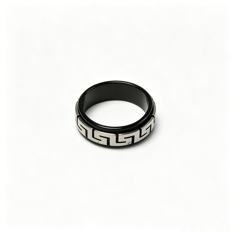 Drehbarer Edelstahlring mit Chinesische Mauer Muster - Stilvoller und Langlebiger Titan Finger Schmuck