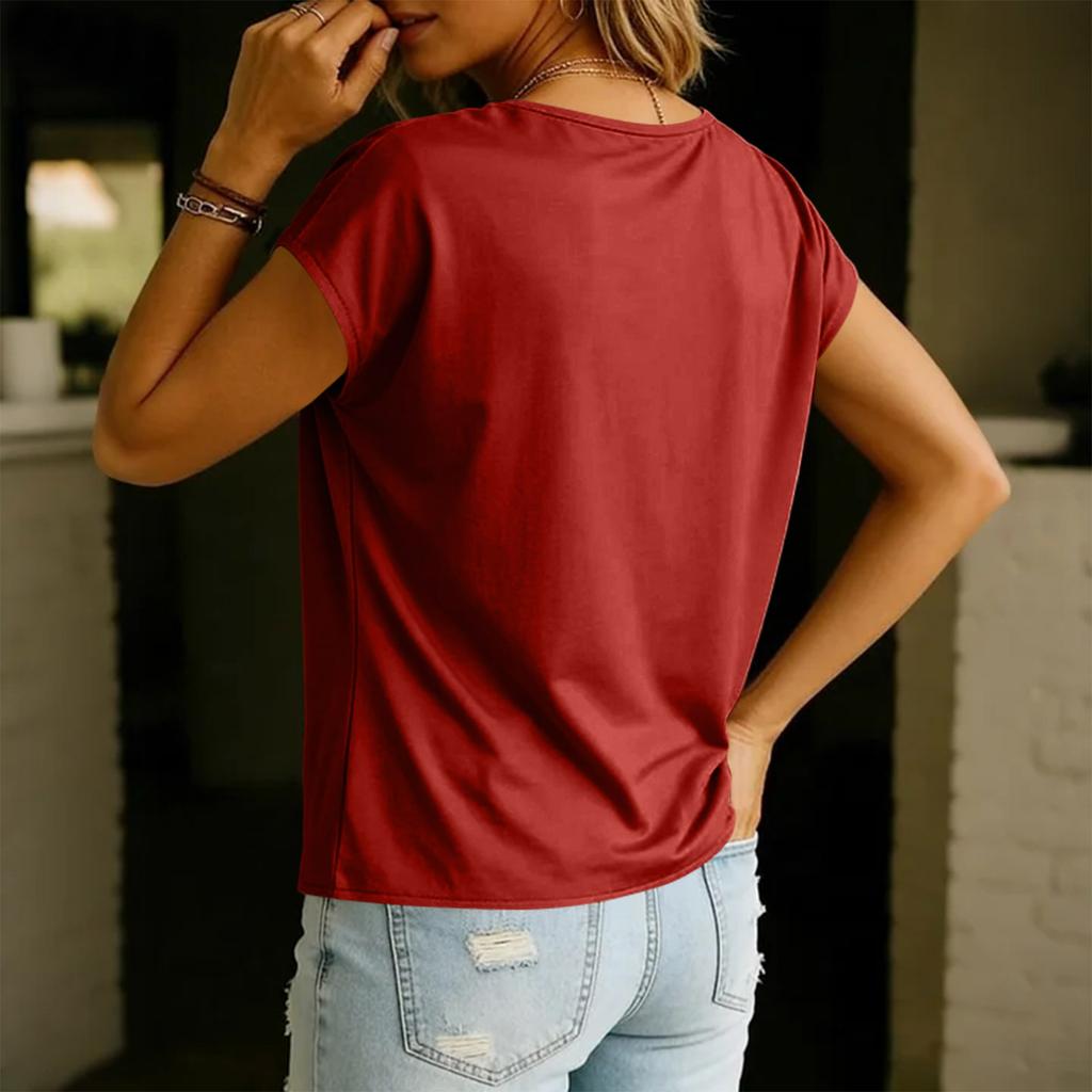 Lässiges und modisches Damen-T-Shirt mit V-Ausschnitt und kurzen Ärmeln