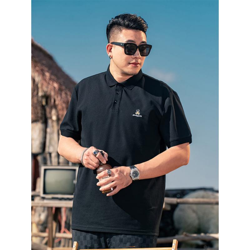 Vintage Embroidery Moisture Wicking Soft High Quality Breathable Men's Loose Polo Shirt--Wrinkle Resistant Casual Athletic Short Sleeve Neck Shirt