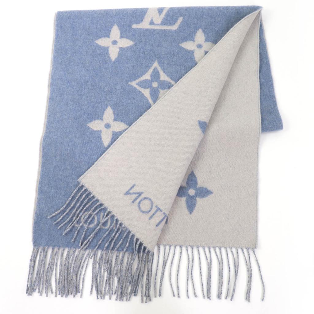 Excellent LOUIS VUITTON Scarf Escalp Reykjavik Monogram blue cashmere M75704 Used