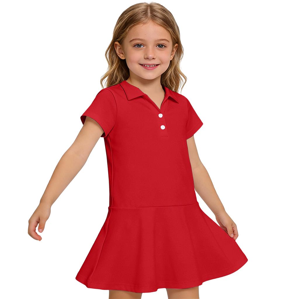 Kids' Dress - Short Sleeve Pocket Color Frock Kids' Collared Dress - Short Sleeve Pocket Frock