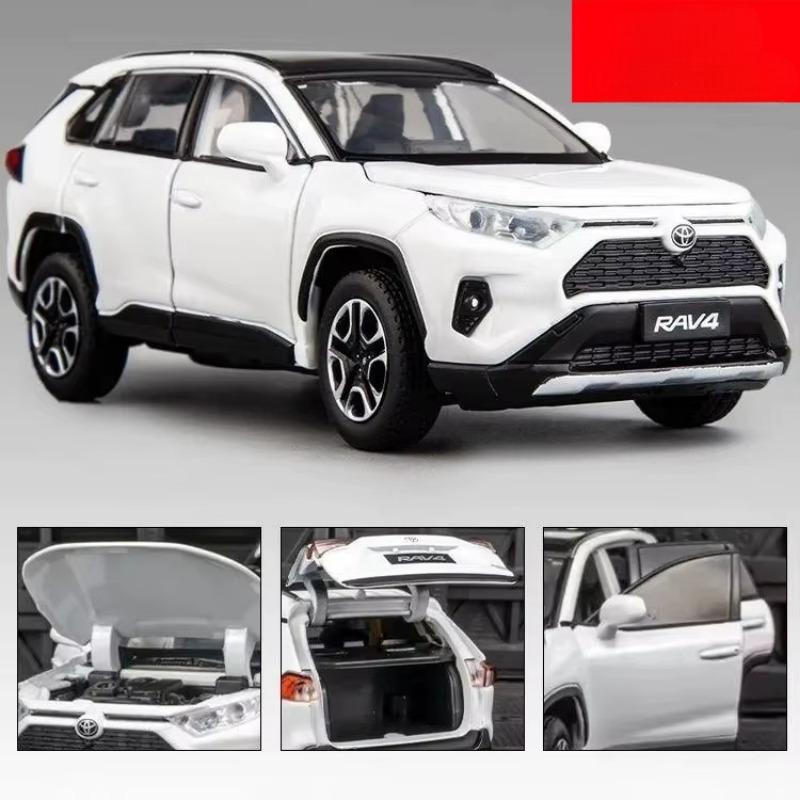 1/32 Toyota RAV4 SUV Off-Road Toy Car, JKM Diecast Metal Model Sound & Light Doors Openable Educational Collection Gift for Boy