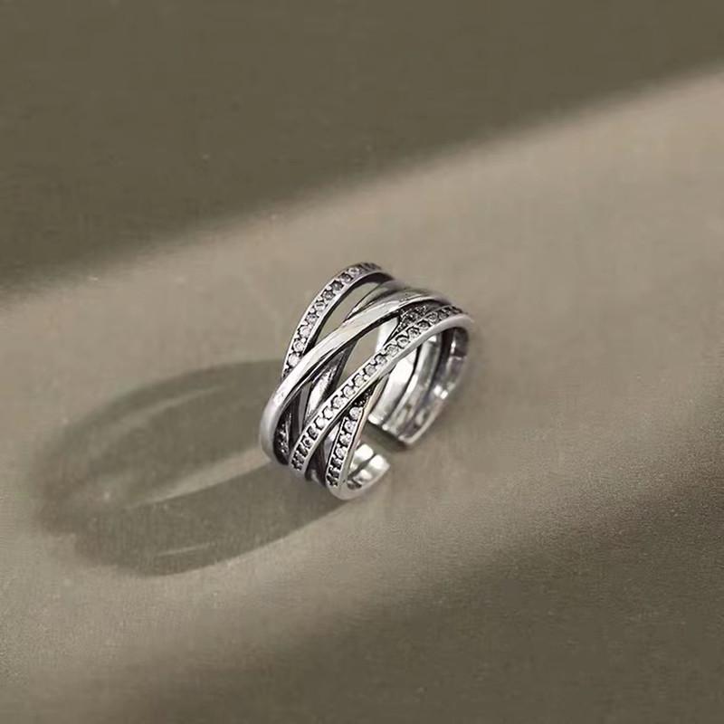 Beixi Retro S925 Sterling Silver Zircon Multi-layer Adjustable Women's Ring