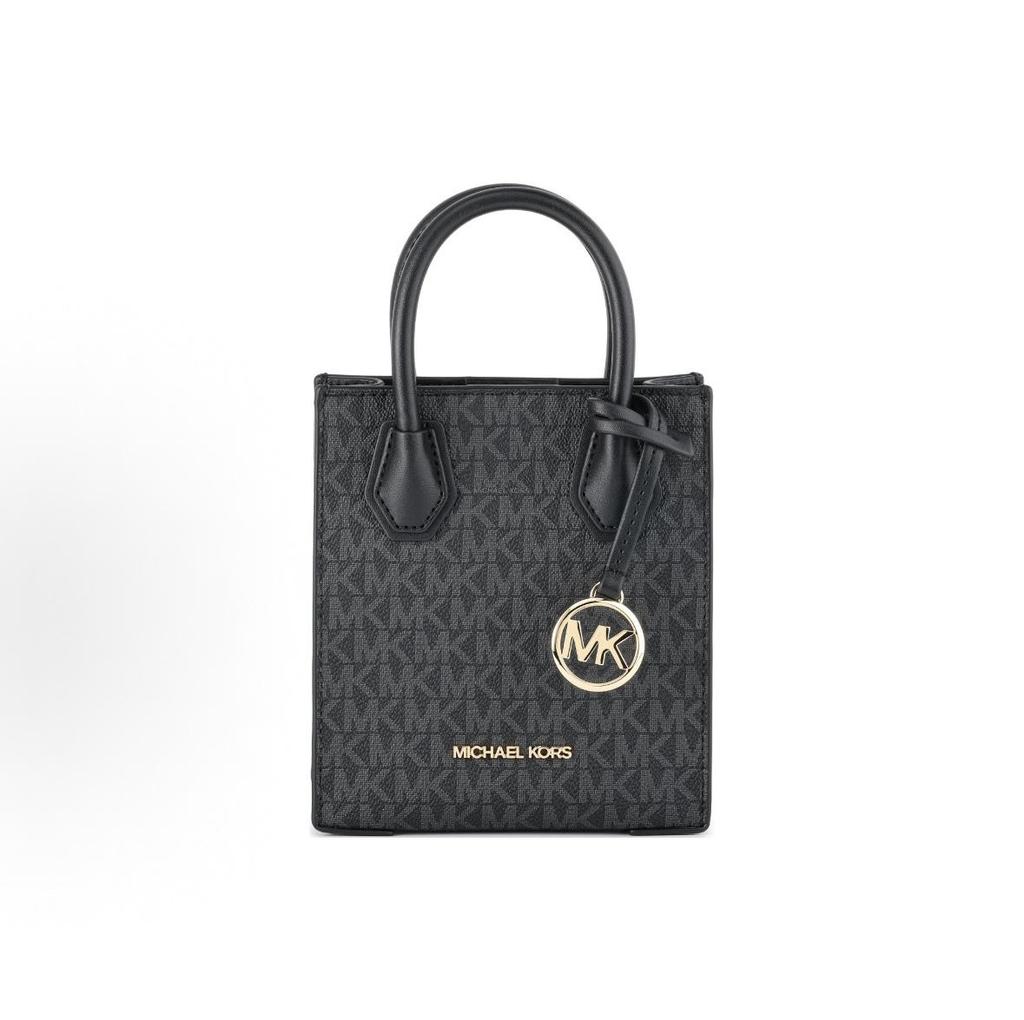Michael Kors Mk Mercer Klassisches Logo Anhänger Gold Label Kieselsteinleder Tragetasche Damen Tote Schwarz 35T1GM9C0I-BLACK