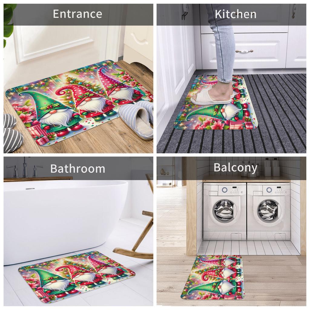 Christmas Gnome Printed Doormat Anti-Slip Bathroom Kitchen Mat Toilet Door Floor Entrance Carpet Rug