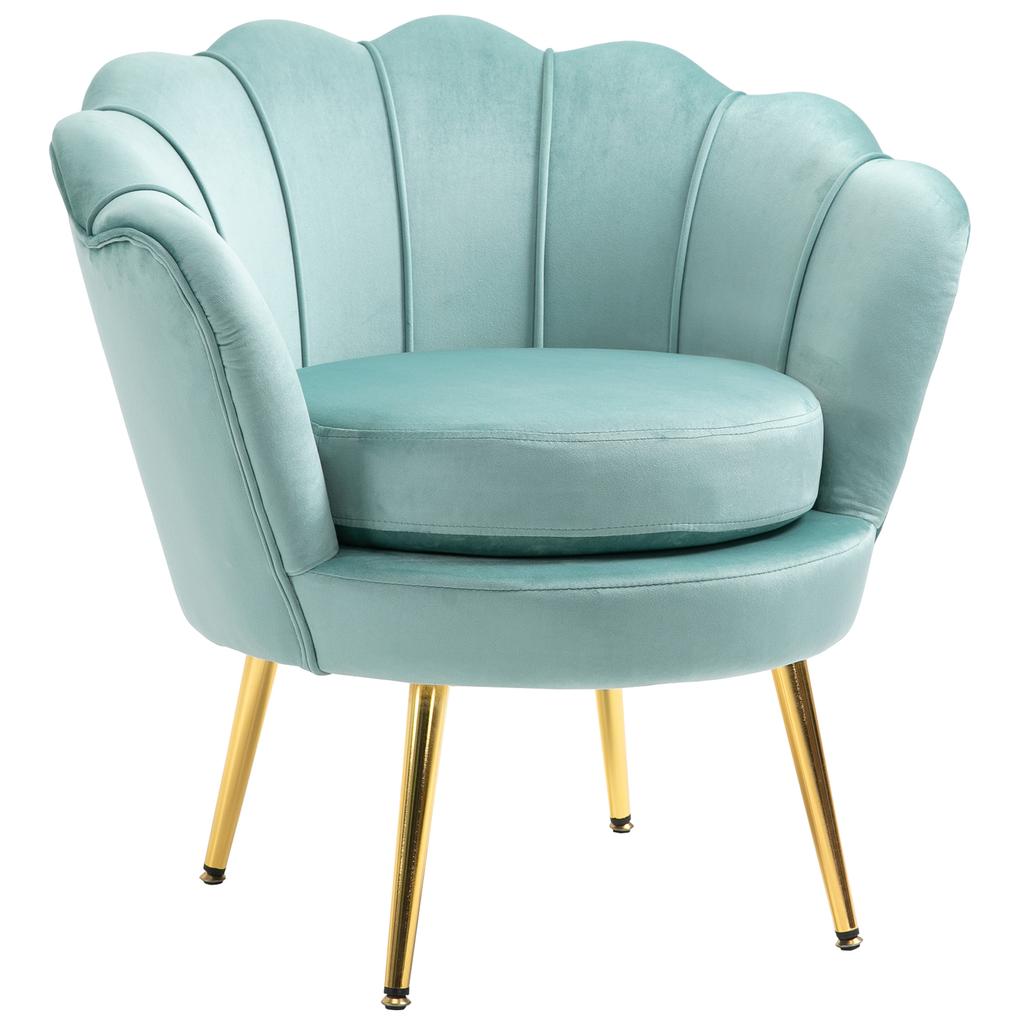 Blue Velvet Vintage Design Armchair, Bedroom Armchair with High Backrest 76x67x74cm, Green