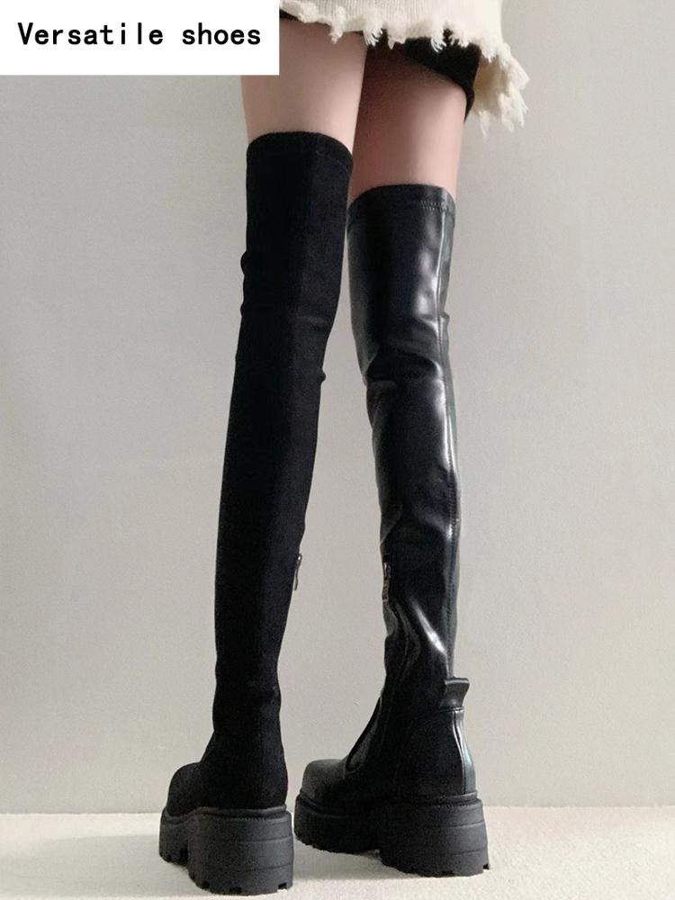 Stretch štíhlé ženy nad kolena vysoké kozačky móda boty z měkké kůže podzim zima tlustý podpatek dámy rytíř dlouhé kozačky