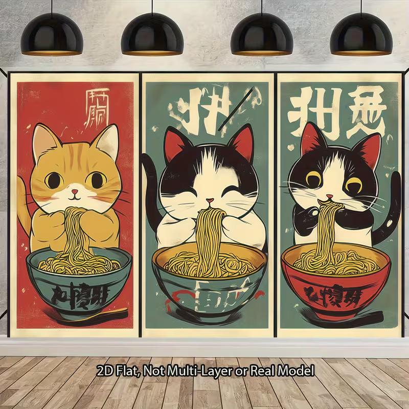 2D Vintage Japanese Noodle Kitty Retro Poster Wall Hanging