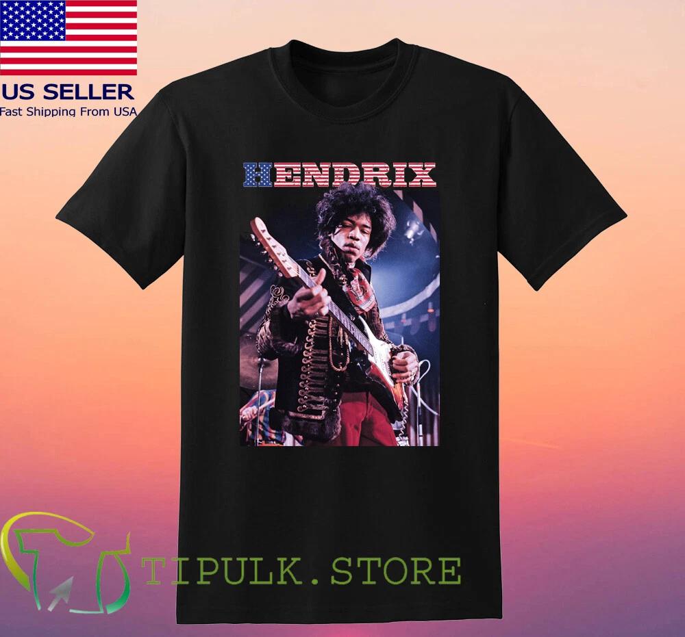 Jimi Hendrix American Flag Guitar Men s Black Size S-5XL L