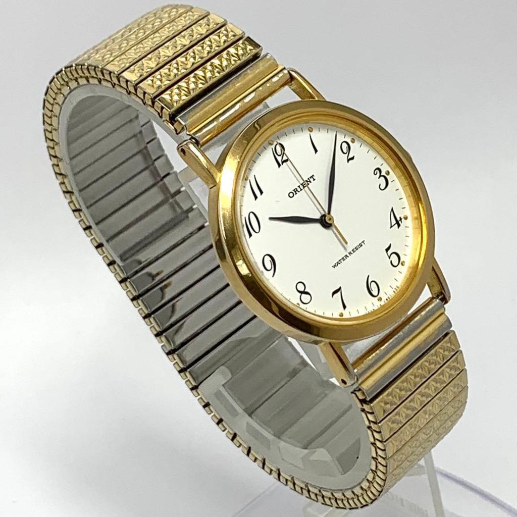 Used 839 Working Item Battery Replaced ORIENT Men's Watch Quartz Type 3 Hands White Gold Arabic Numerals Bellows Belt Popular Rare QWOZ-AO