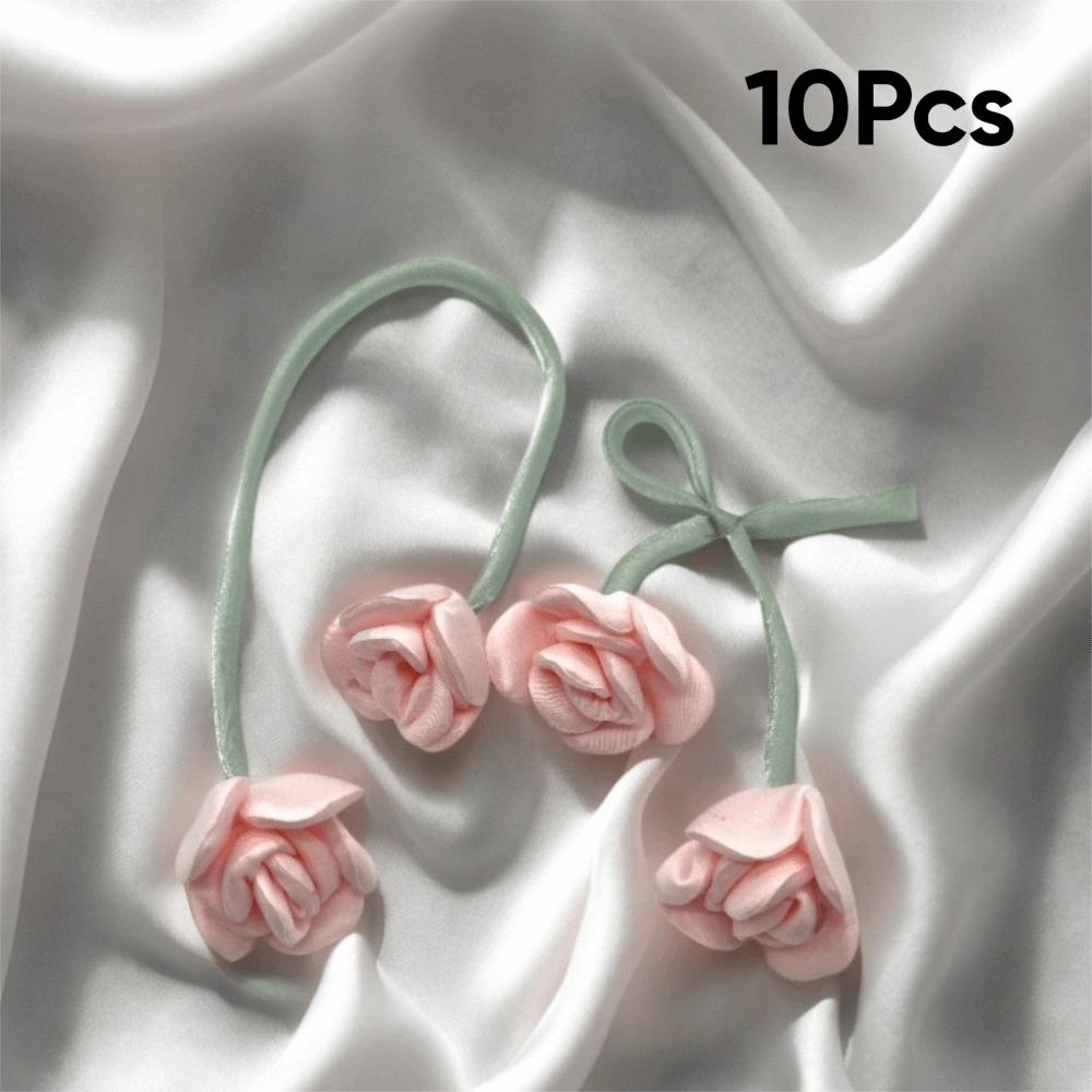 

10Pcs Handmade Double Head Rose Flowers DIY Craft Crochet Decoration 3D Flower Patches Artificial Rose Bow Flowers розовый