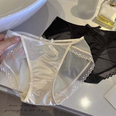 2 Pieces of Japanese Pure Lustful and Sexy Lace Underwear Women's Bow Transparent Mesh Summer Thin Breathable Low Waisted Triangle Pants