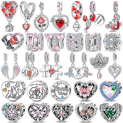 Copper Red Love Air Balloon Rose Charms Inlaid Pink Zirconium Beads Pendants Fit Bracelet Jewelry Lover Gift