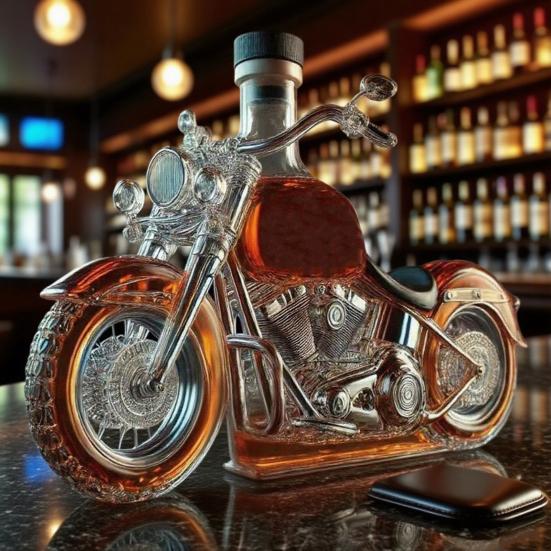 Motocyklová skleněná karafa na whisky Design motocyklu Láhev na víno Dekorativní láhev na whisky pro milovníky motocyklů Barový stůl Kuchyňské použití