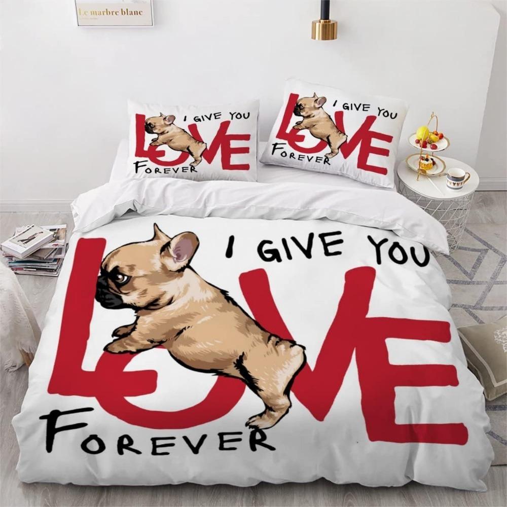 French Bulldog Duvet Cover Set Cute Animal Pattern Bed Set 3D Print Pet Dog Bedding Set for Children Boys Girls Adults 3-Piece
