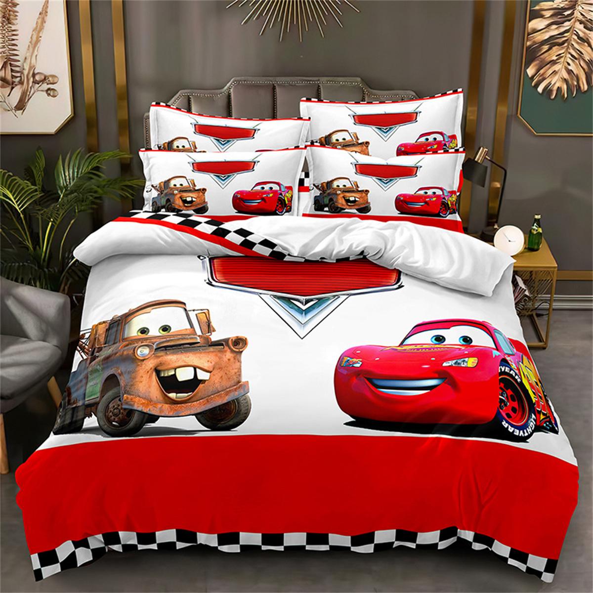 Cartoon Autos Bettwäsche Sets Mit 1/2 Kissenbezügen, Lightning McQueen Bettbezug Junge'S Bettwäsche Bettwäsche Geschenk Für Kinder Jungen 100x135cm 2pcs