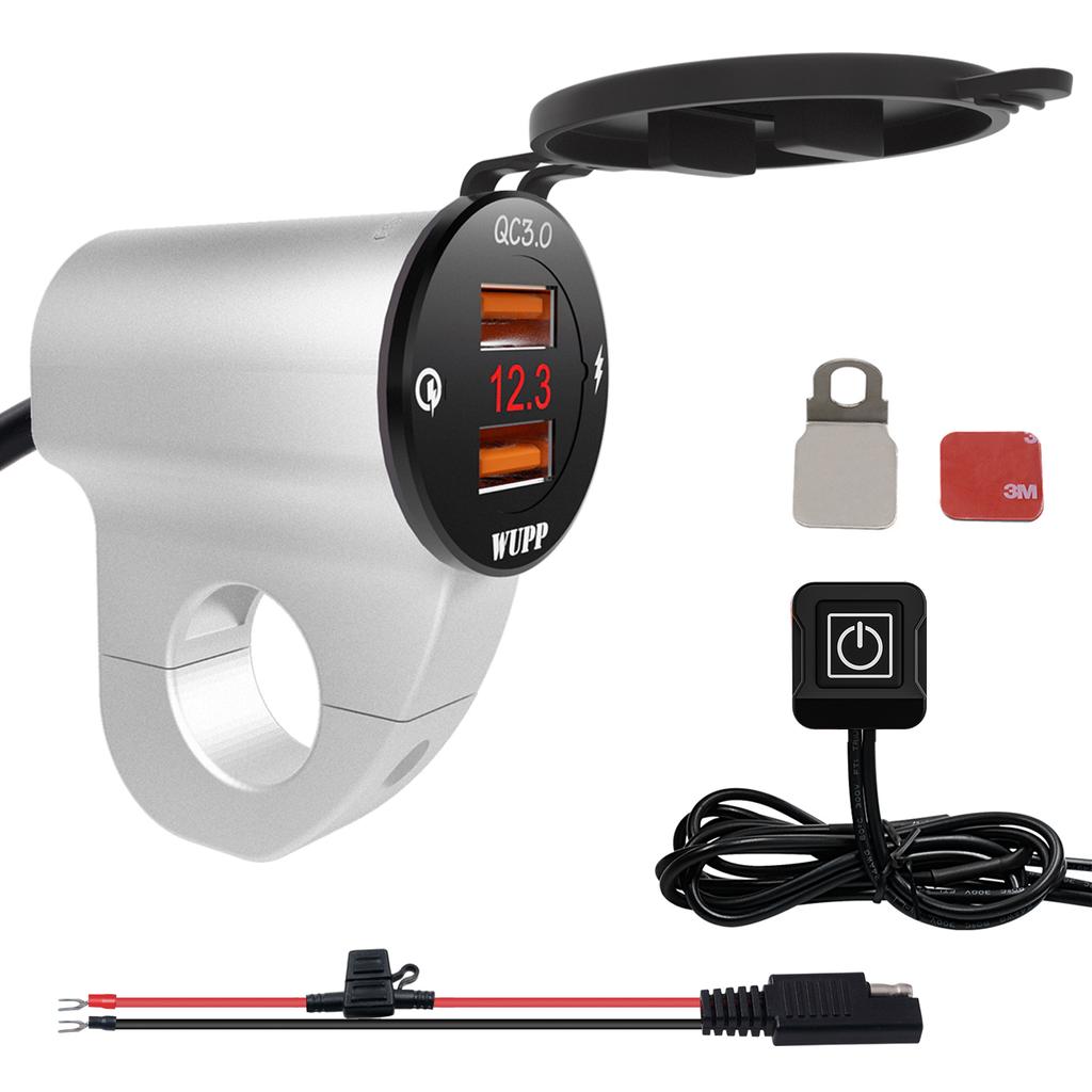 Waterproof Mobile Phone Charging Voltage Meter 12V/2A QC 2.0/3.0 USB Charger Socket for Car Boat Motorcycle Dual USB Power Outlet with LED Digital