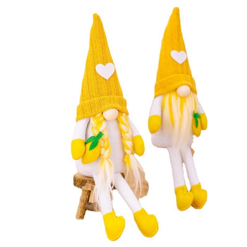 Whimsical Yellow Knitted Lemon Gnome Figure Ideal For Summer Themed Parties And Home Styling