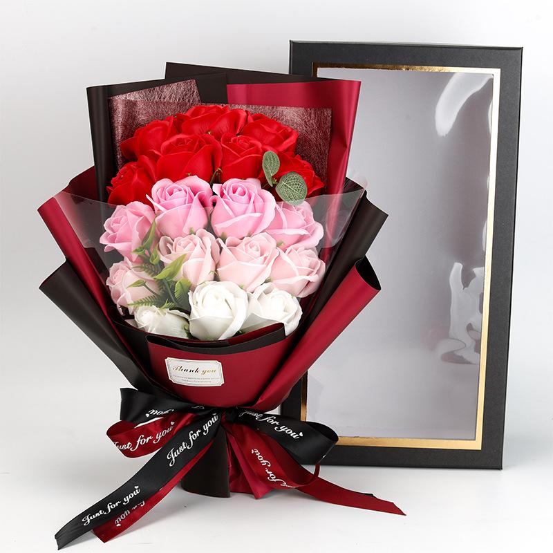 Künstliche Seifenblumen Rosenstrauß Geschenktüten Valentinstag Geburtstagsgeschenk Hochzeit Heimdeko 18 Rosen Seifenstrauß Geschenkbox