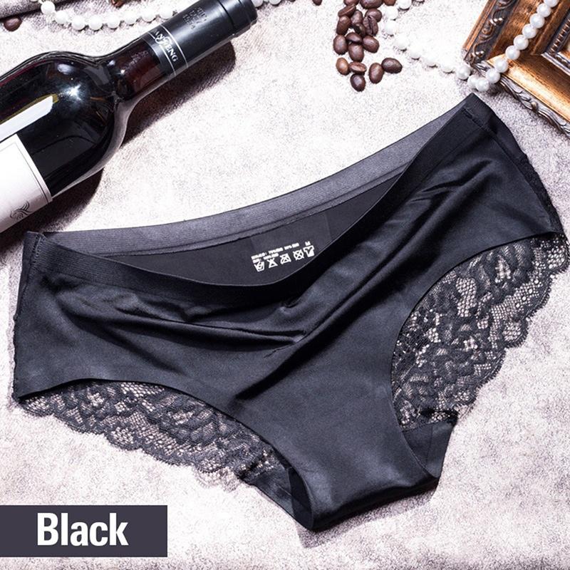 Women Traceless Ice Silk Underwear Luxury Pearled Lace Stitching Triangle Briefs