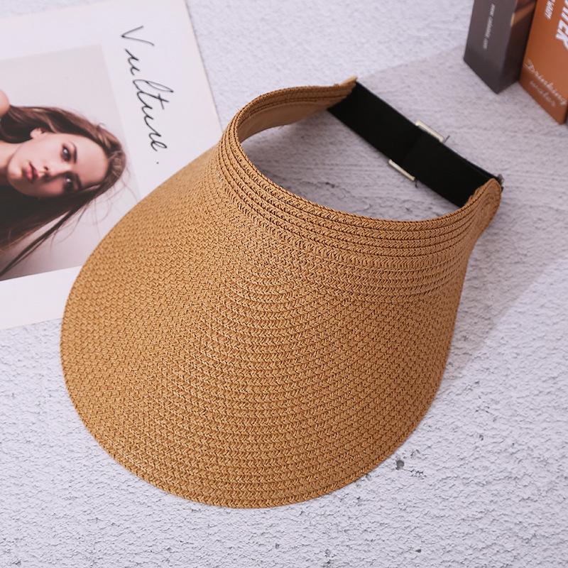 Summer Women's Wide-brimmed Sun Hat Foldable Solid Color Leisure Holiday Empty Top Breathable Straw Hat UV-proof Beach Hat