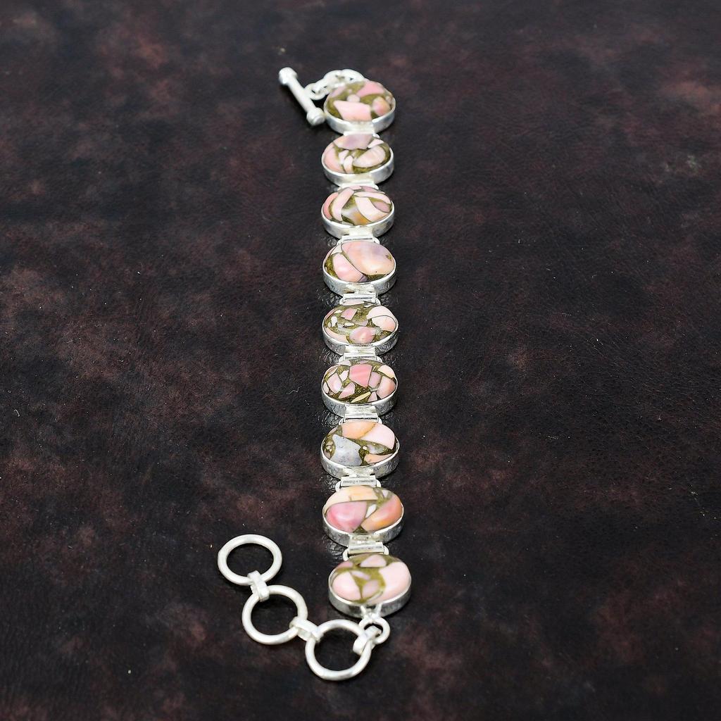 Copper Pink Opal Bracelet Designer Gemstone Jewelry 925 Sterling Silver Bracelet Handmade Bracelet Adjustable Chain Bracelet Gift For Mother