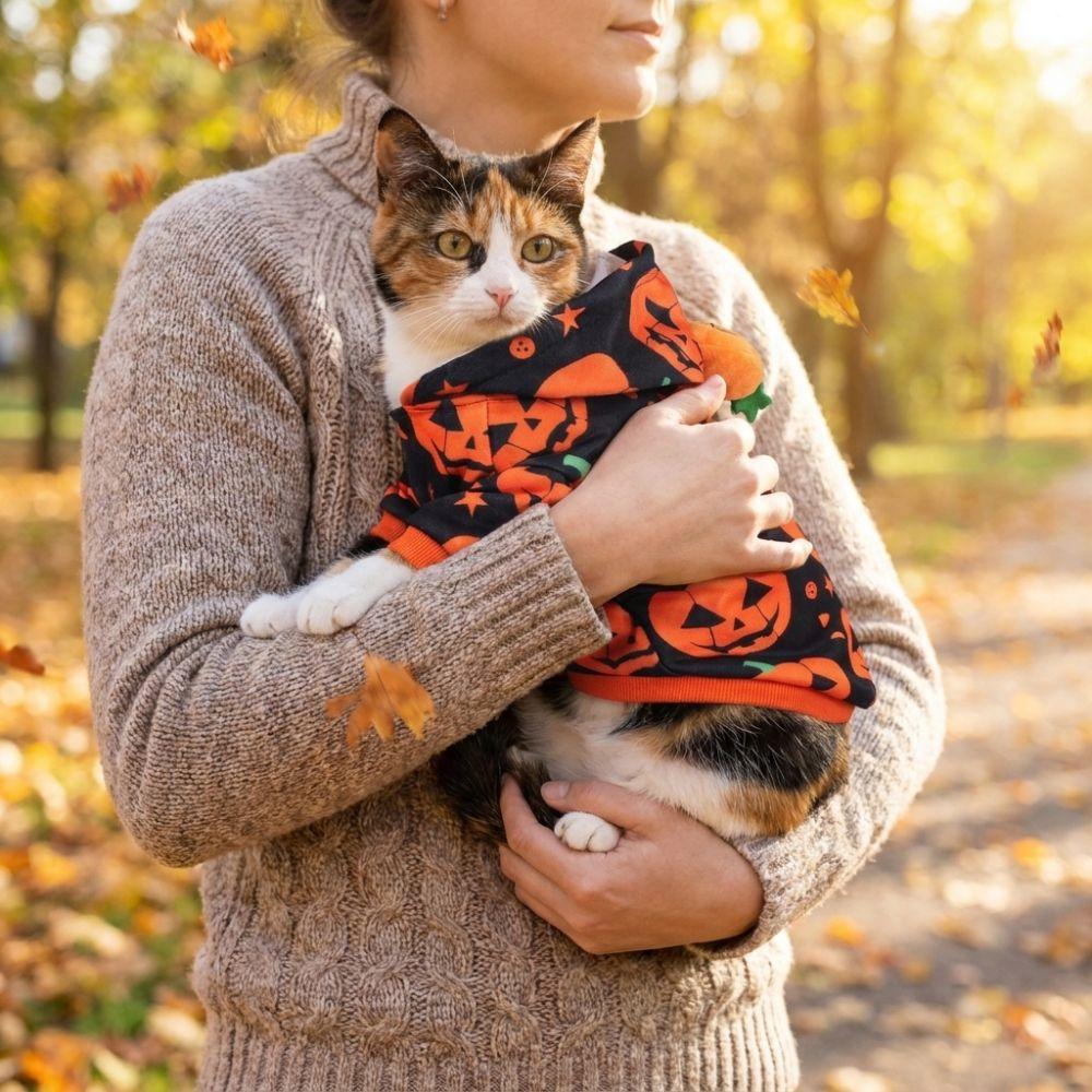 Stretchy Pumpkin Printed Hoodie Soft Pet jumpsuit Cute Pet Cosplay Outfit Halloween