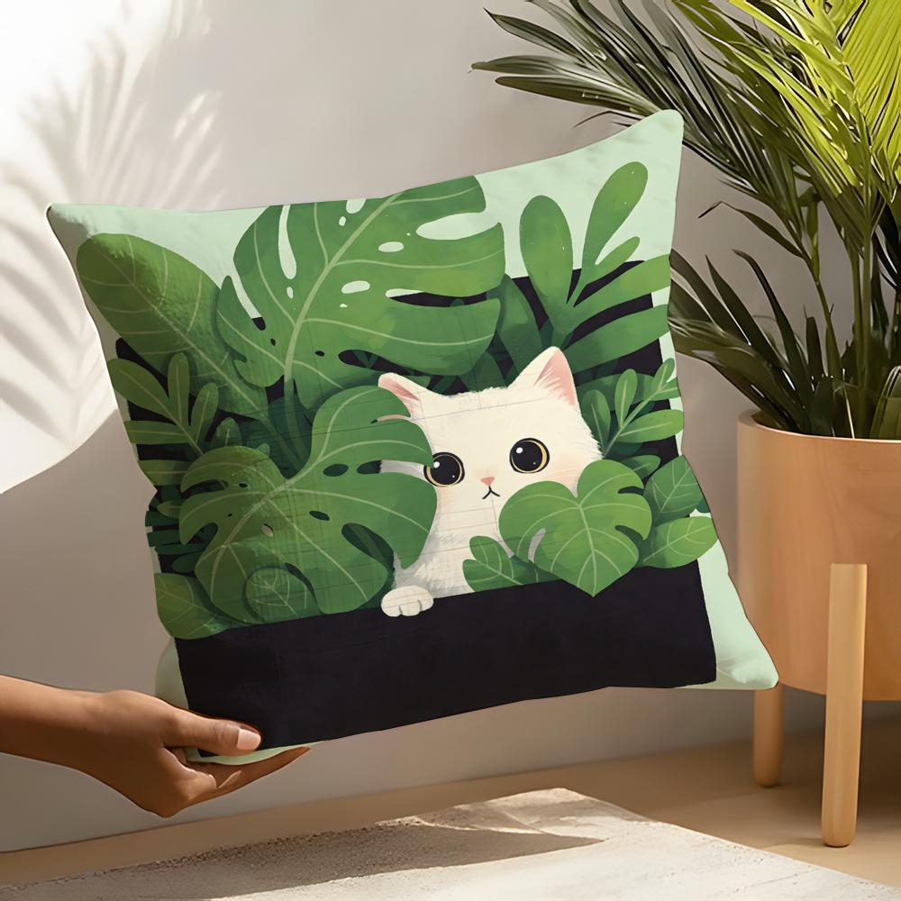 2 Cute Cartoon Cat Patterns Pillow Case Home Living Room Decoration Linen Pillowcover Pillow Cases Cushion Cover
