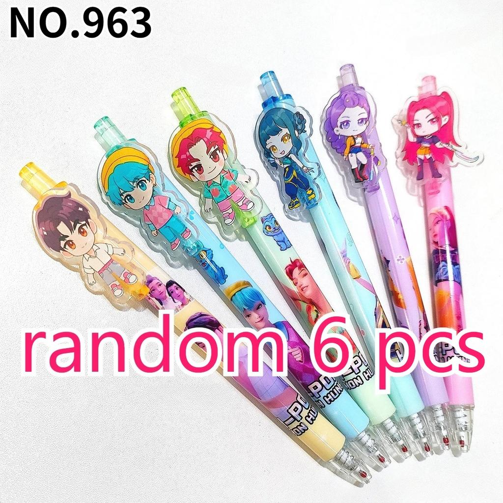 6PCS Cute K-POP Gel Pens Demon Hunters Press 0.5mm Black Ink Acrylic Patch High-Value School Stationery for Students