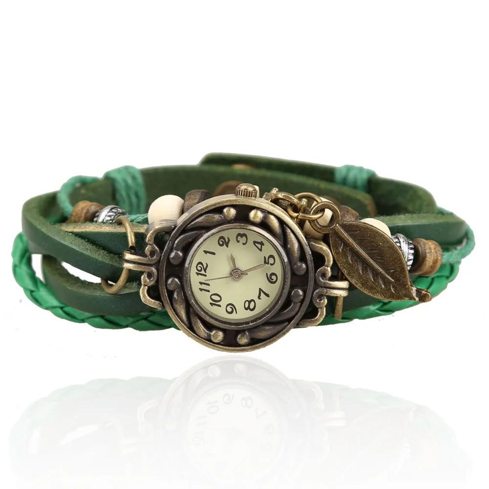 Watch for Women Women Retro LeatherWinding Bracelet Leaf Pendant Watch  Dial Design Leather Strap Accessories for Women