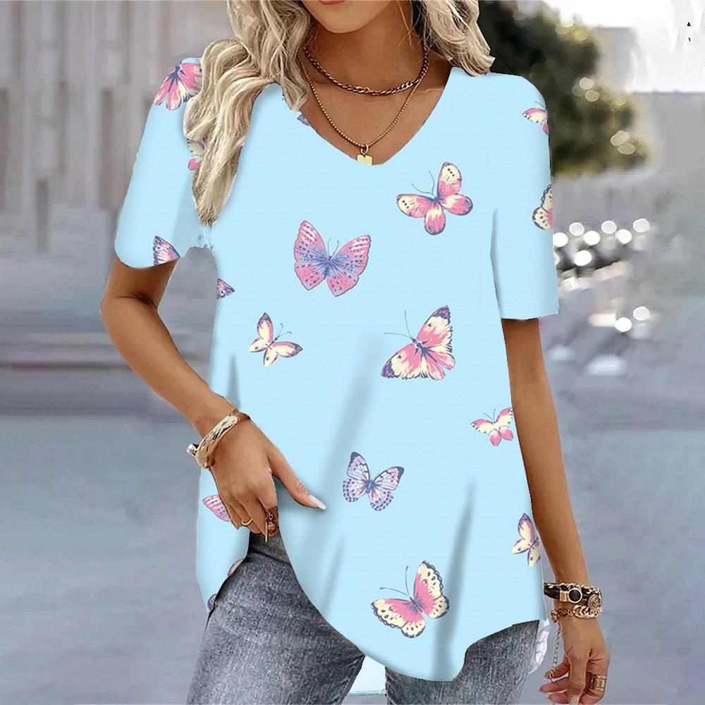 La modă mâneci scurte vară 3d imprimeu fulgi de nea Topuri cu decolteu în V Îmbrăcăminte pentru femei Moda tricouri Cămașă Îmbrăcăminte sport Îmbrăcăminte de stradă Femei Bluză