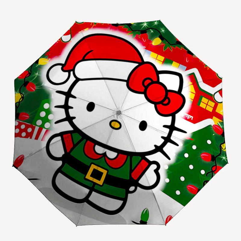 1pc Hello Kitty Christmas Elf Costume Umbrella - Automatic Open/Closed, Portable Folding Design, 8-Rib Iron Frame, Outdoor Umbrella, Festive Gift for